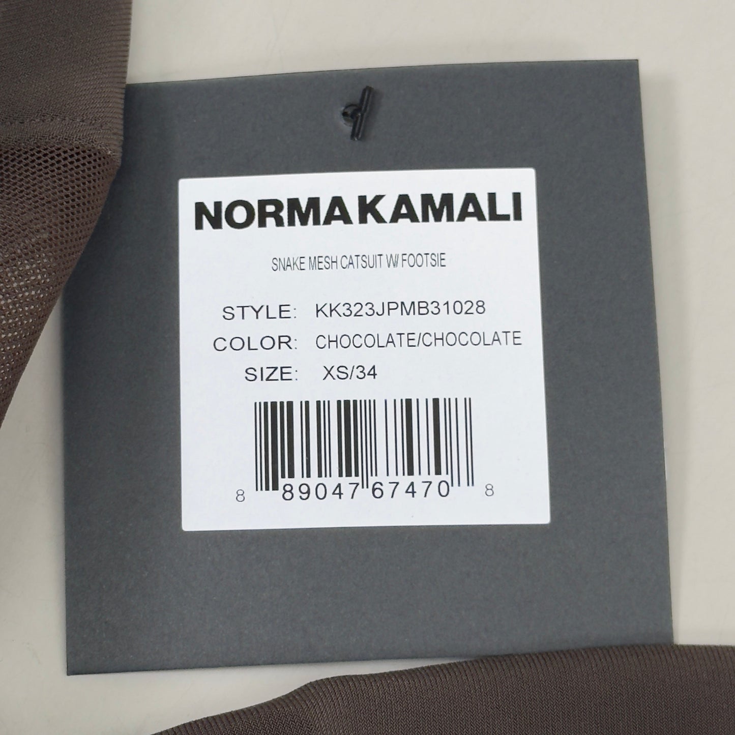 NORMA KAMALI One Shoulder Snake Mesh Catsuit Footsie Women's Sz XS/34 Chocolate
