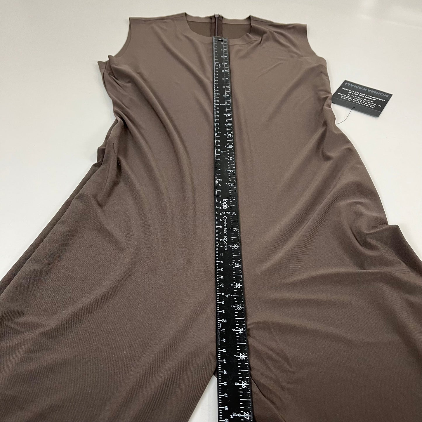 NORMA KAMALI Sleeveless Catsuit w/ Footsie Hidden Zip Women's Sz L/40 Chocolate