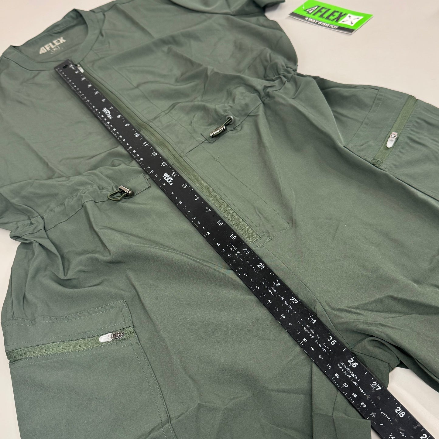 GREEN TOWN 4 Flex Scrubs Jumpsuit Cinch In Waist Women's Sz XL Olive GFX-023AST
