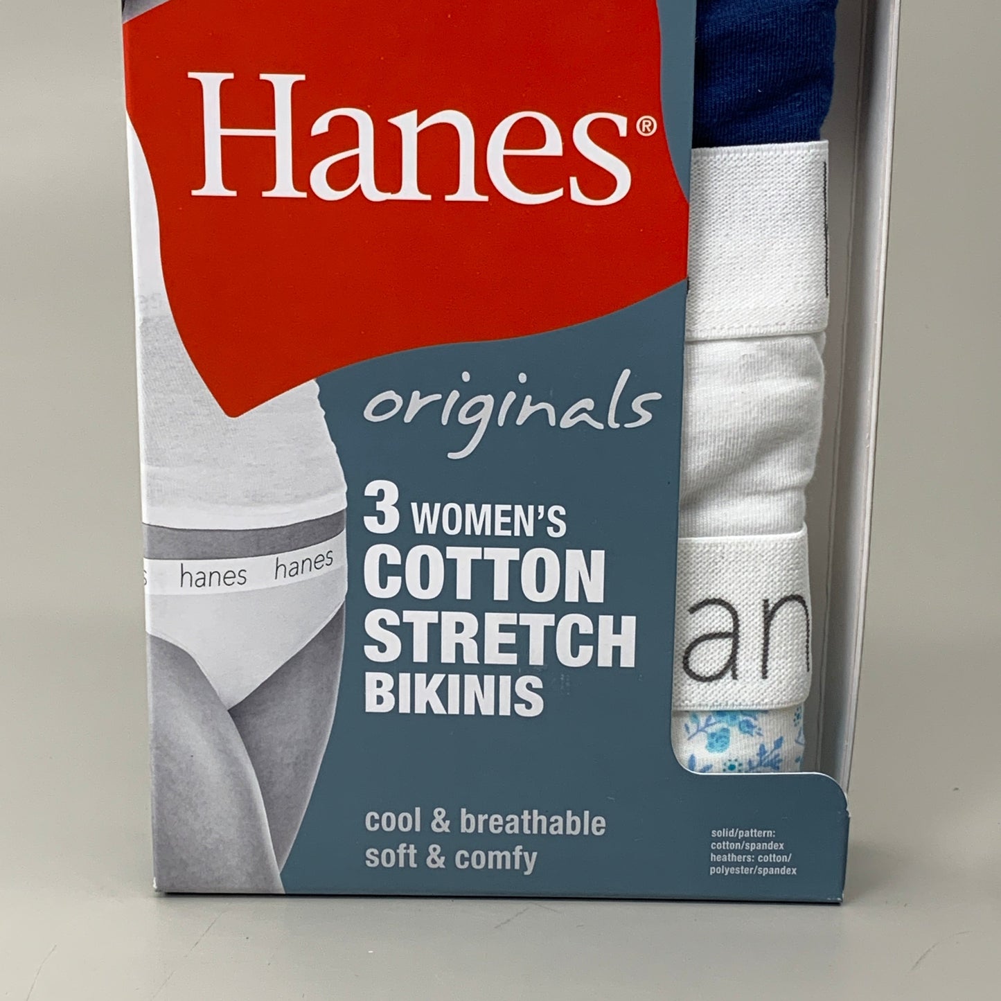 HANES 3 PACK!! Originals Women's Breathable Cotton Bikinis Underwear Sz 8/XL Navy/White/Floral 45UOBK