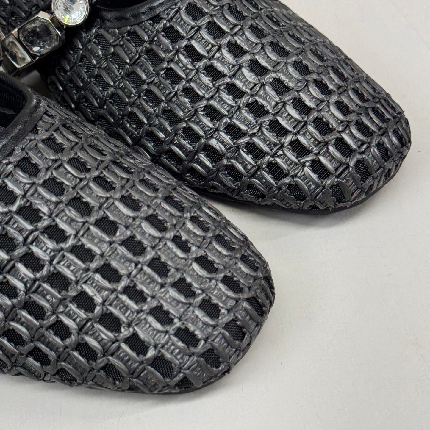KENNETH COLE New York Zeta Raffia Jewel Jane Flat Women's Sz 11 Black KL25ZMJ01