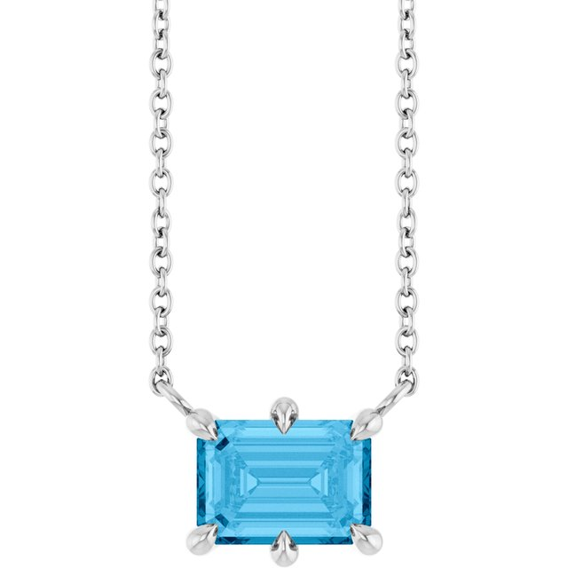 14K White Natural Swiss Blue Topaz 18" Necklace