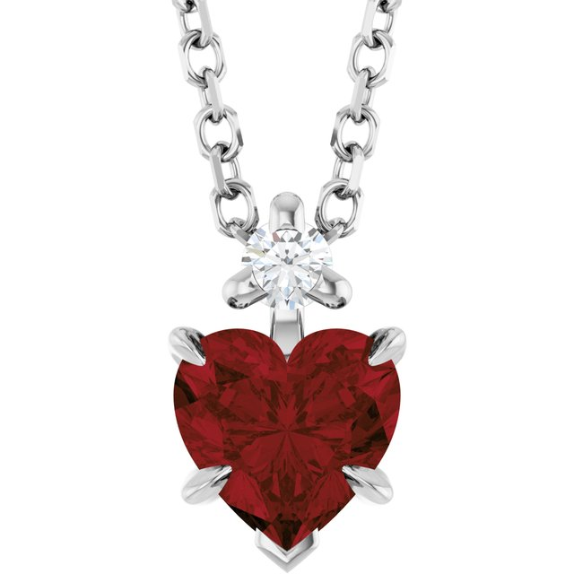 14K White Natural Mozambique Garnet & .03 CT Natural Diamond 16-18" Necklace
