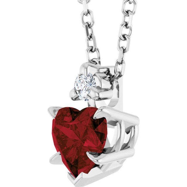 14K White Natural Mozambique Garnet & .03 CT Natural Diamond 16-18" Necklace
