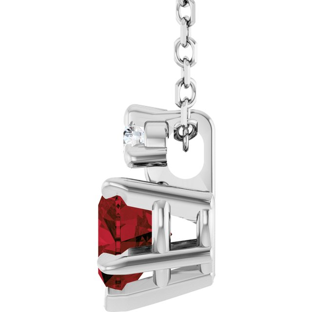 14K White Natural Mozambique Garnet & .03 CT Natural Diamond 16-18" Necklace