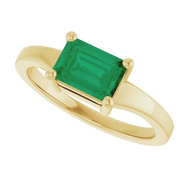 14K Yellow 7x5 mm Emerald Ring