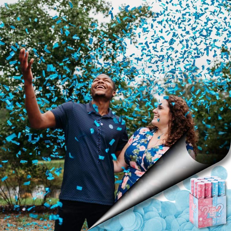 8 Pack Gender Reveal Confetti Cannons (Blue Boy) - Genders Reveal Poppers Cannon Birthday Party Popper Cannons (12" Blaster)