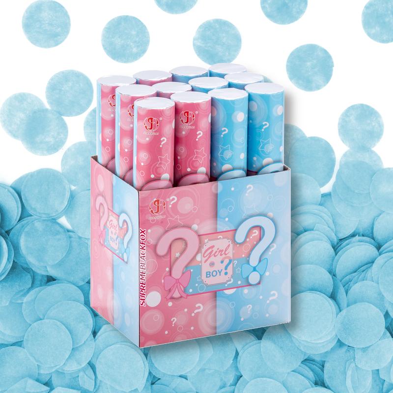 8 Pack Gender Reveal Confetti Cannons (Blue Boy) - Genders Reveal Poppers Cannon Birthday Party Popper Cannons (12" Blaster)
