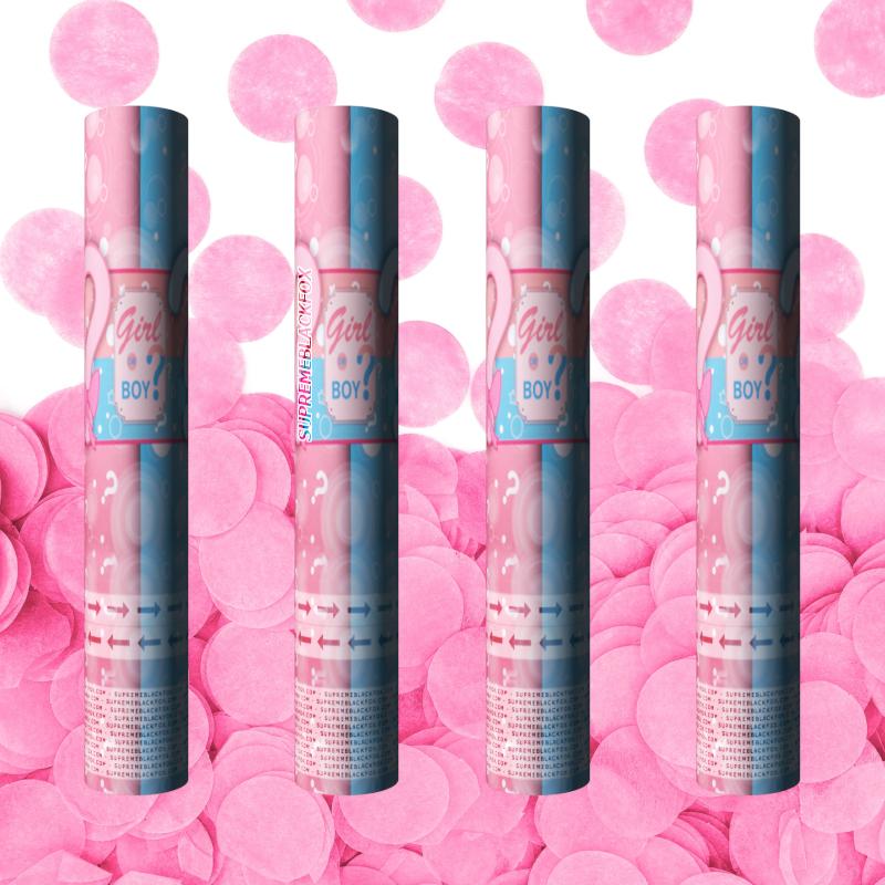 8 Pack Gender Reveal Confetti Cannons (Pink Girl) - Genders Reveal Party Popper Twist-to-Shoot Cannon Shooter Blaster Confetti 12" Girl She Her