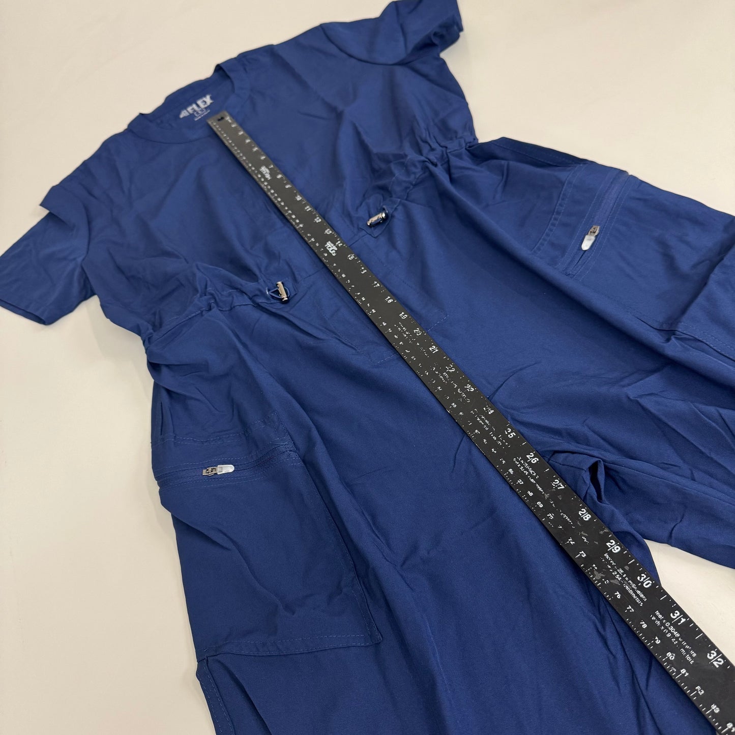GREEN TOWN 4 Flex Scrubs Jumpsuit Cinch In Waist Women's Sz L Indigo GFX-023AST
