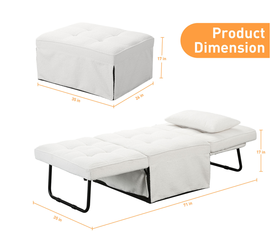 Ainfox 72inch Cloud Puff Convertible Sofa Bed White,4-in-1 Folding Sofa