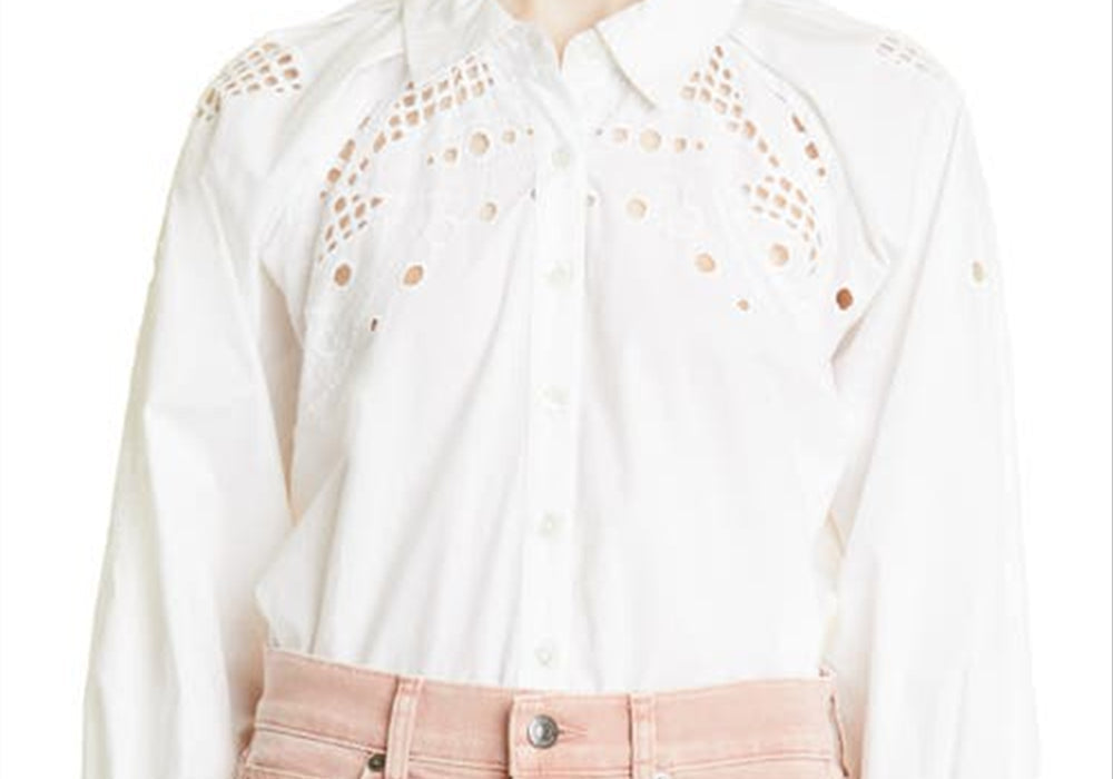 Veronica Beard Lilah Eyelet Cotton Shirt in White , Size 4