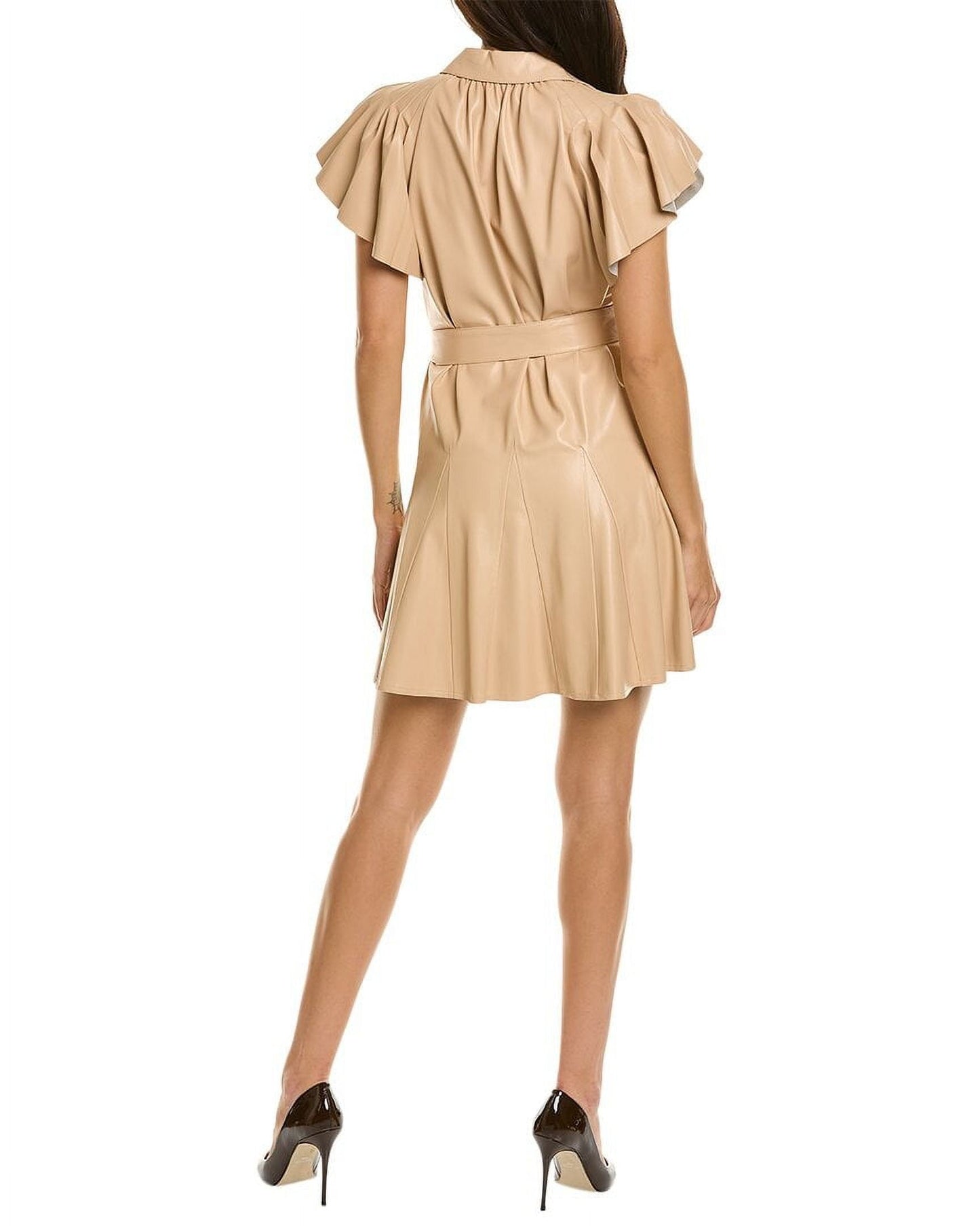 Alice + Olivia Women's Almond Faux Leather Mini Shirtdress Size 10