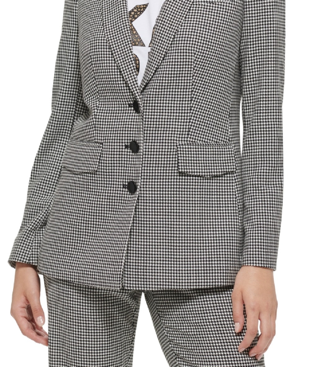 Karl Lagerfeld Paris Women's Houndstooth Button Front Blazer Black Size 14