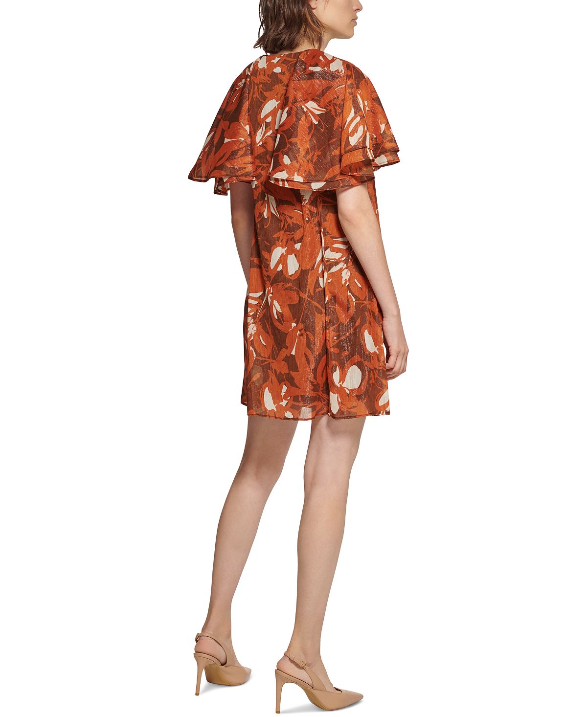 Calvin Klein Women's Chiffon Capelet Dress Brown Size 14
