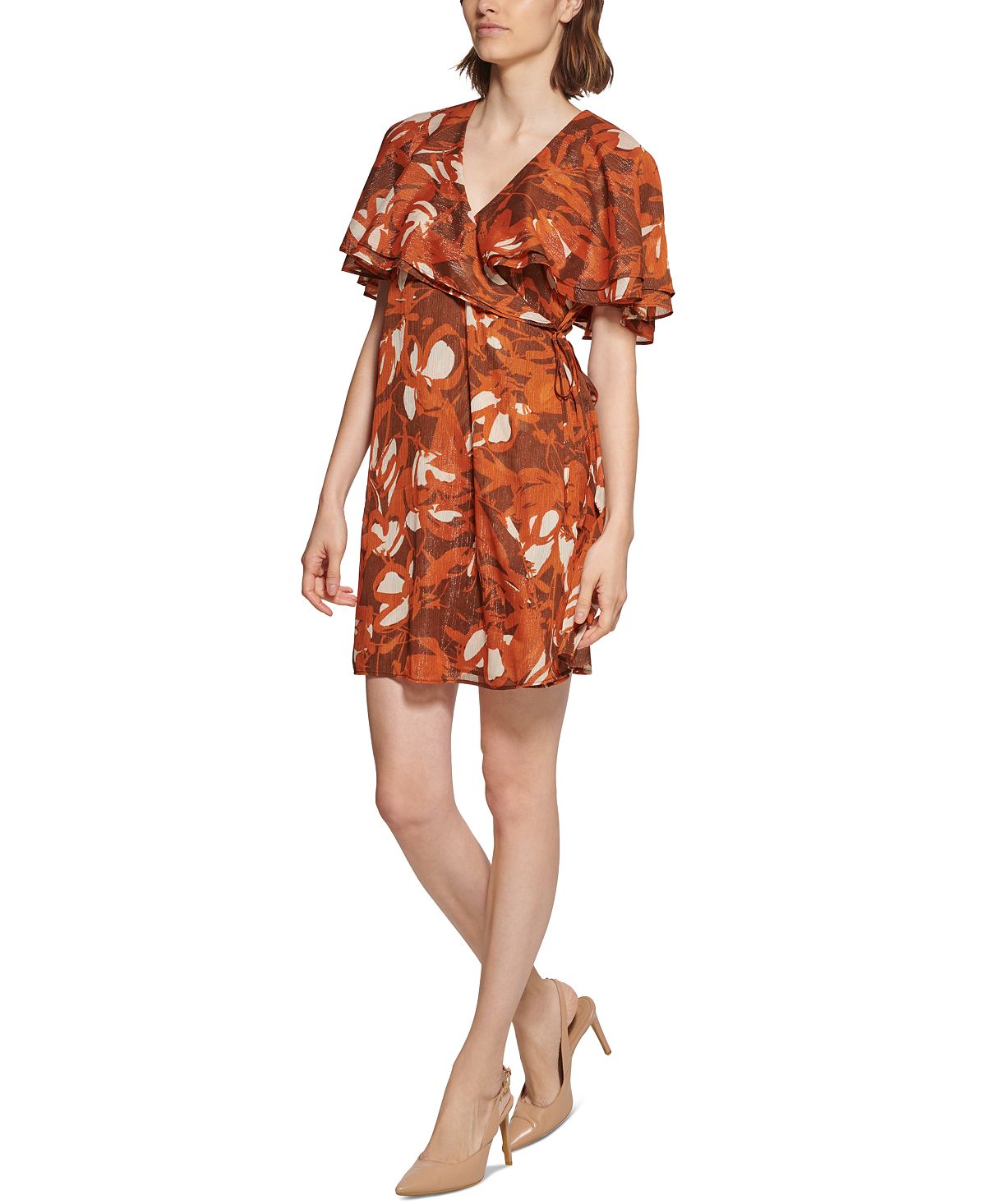 Calvin Klein Women's Chiffon Capelet Dress Brown Size 14