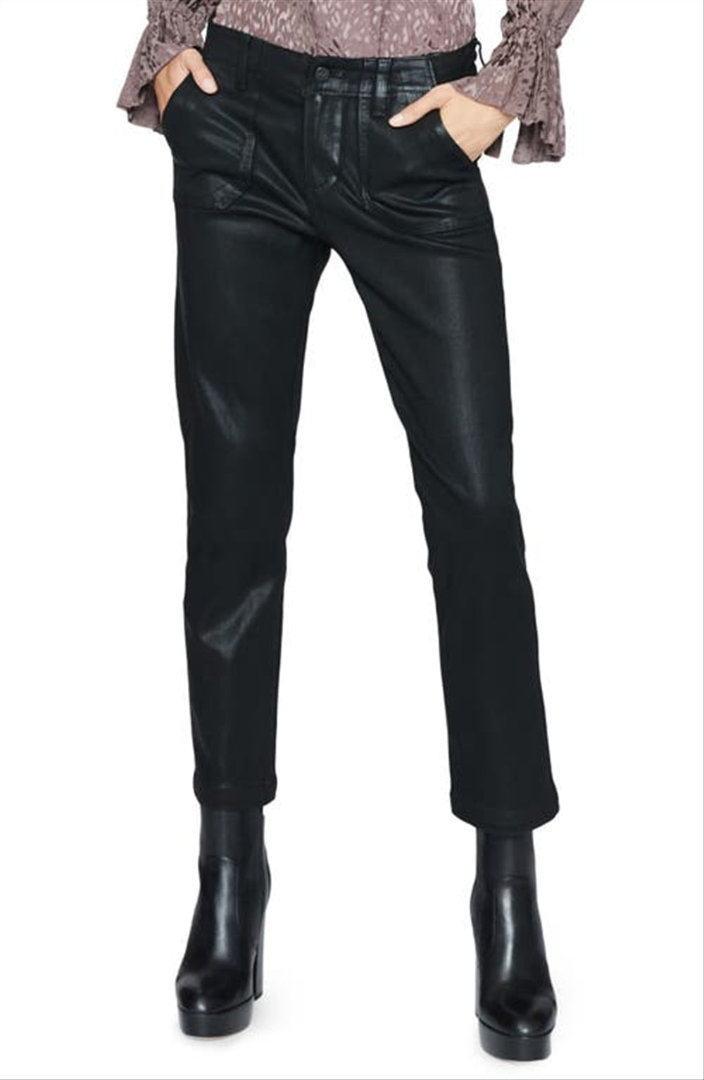 Paige Mayslie Coated Straight Leg Pants, Black Luxe, Size 31