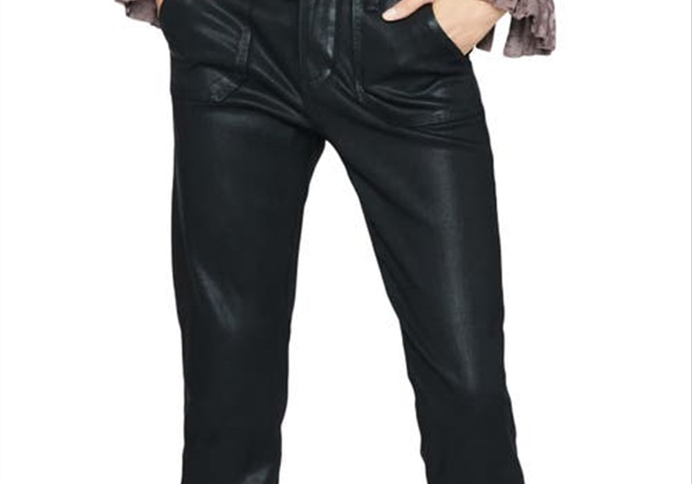 Paige Mayslie Coated Straight Leg Pants, Black Luxe, Size 31