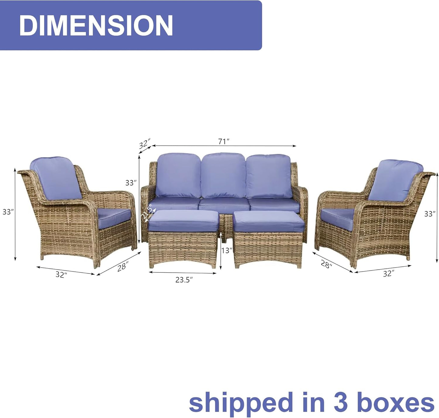 Ainfox 7 Pieces Patio Furniture Sofa Set Blue