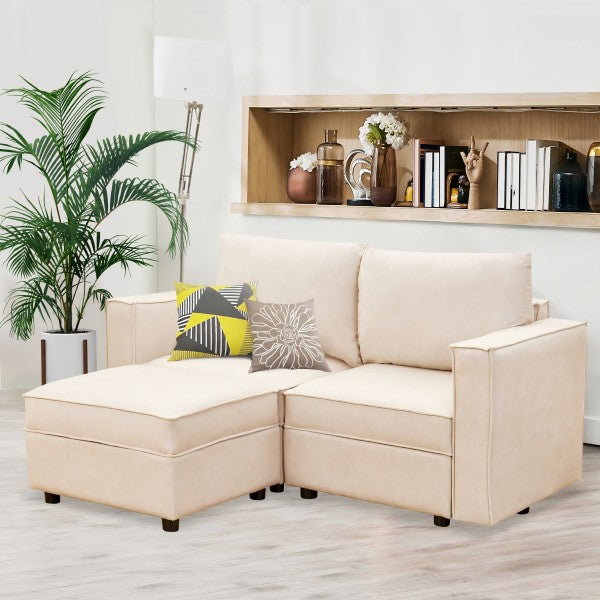 Ainfox L-shaped Storage Module Sofa Loveseat Sofa With Ottoman Beige
