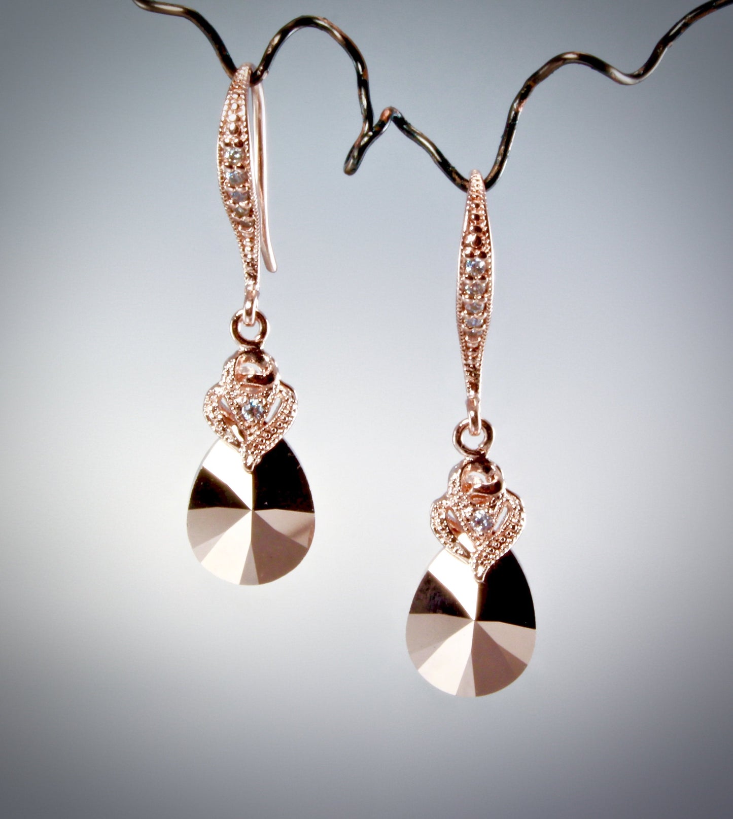 "Nadia"- Rose Gold Swarovski Crystal Earrings