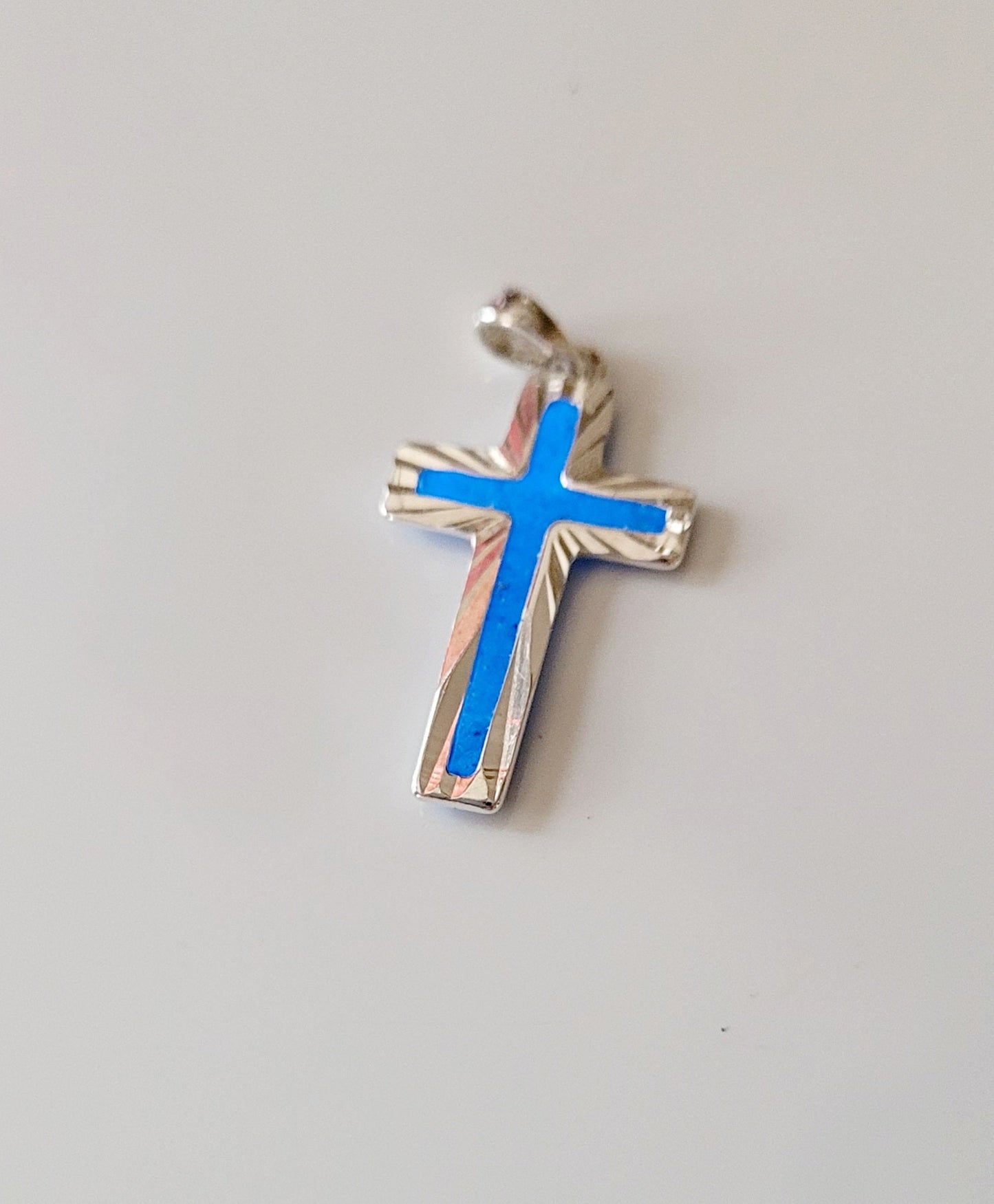 Sterling Sliver Memorial Cross with Blue Glow