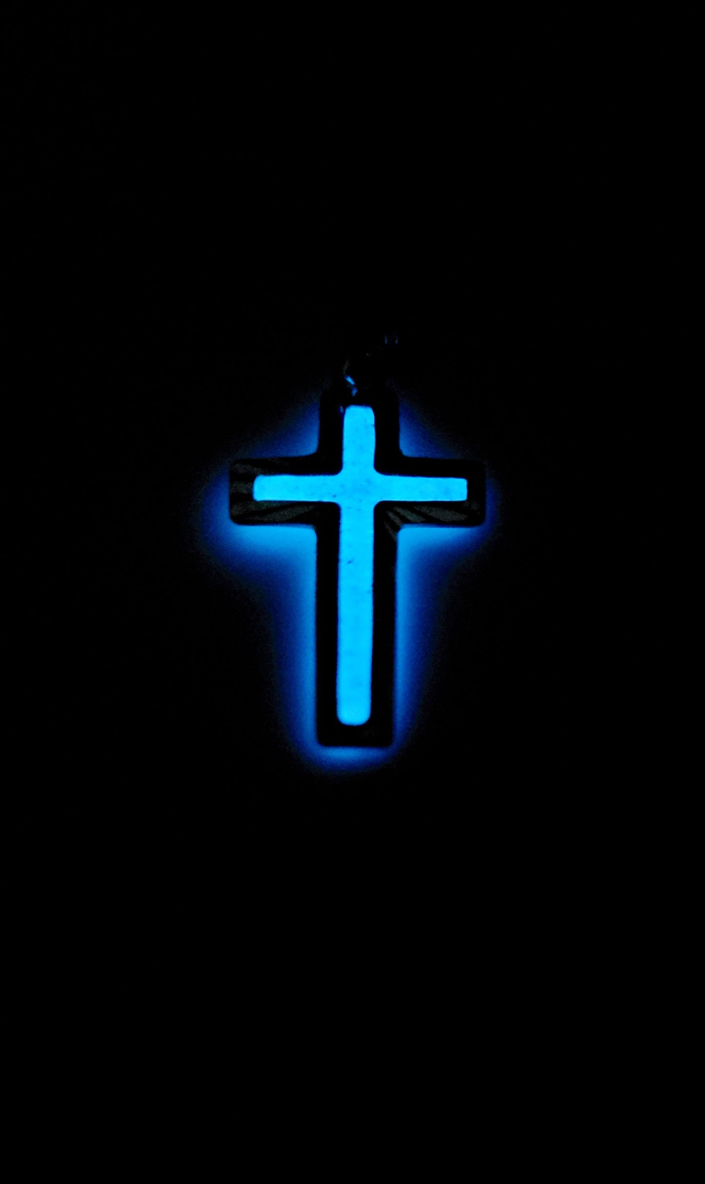 Sterling Sliver Memorial Cross with Blue Glow