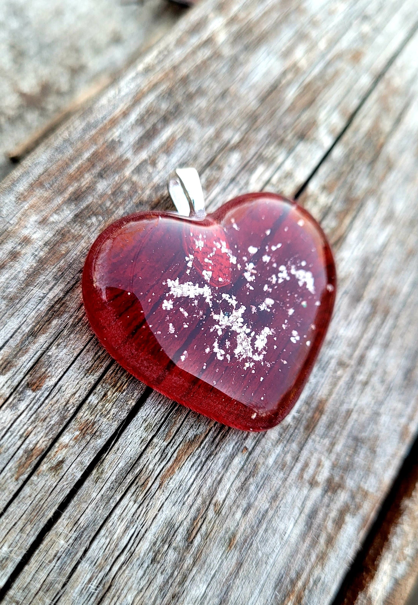 Ash Infused Glass Heart Memorial Necklace