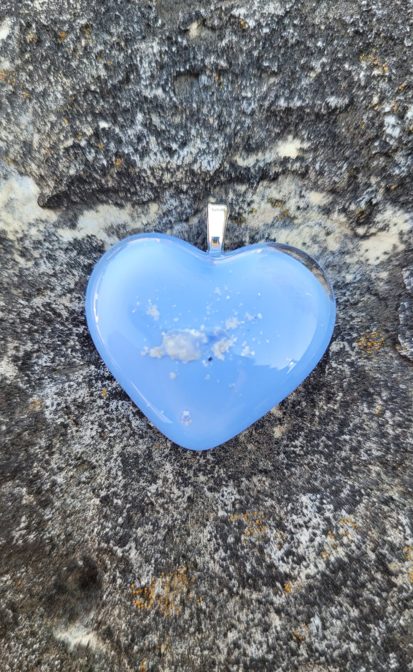 Ash Infused Blue Glass Memorial Heart Necklace