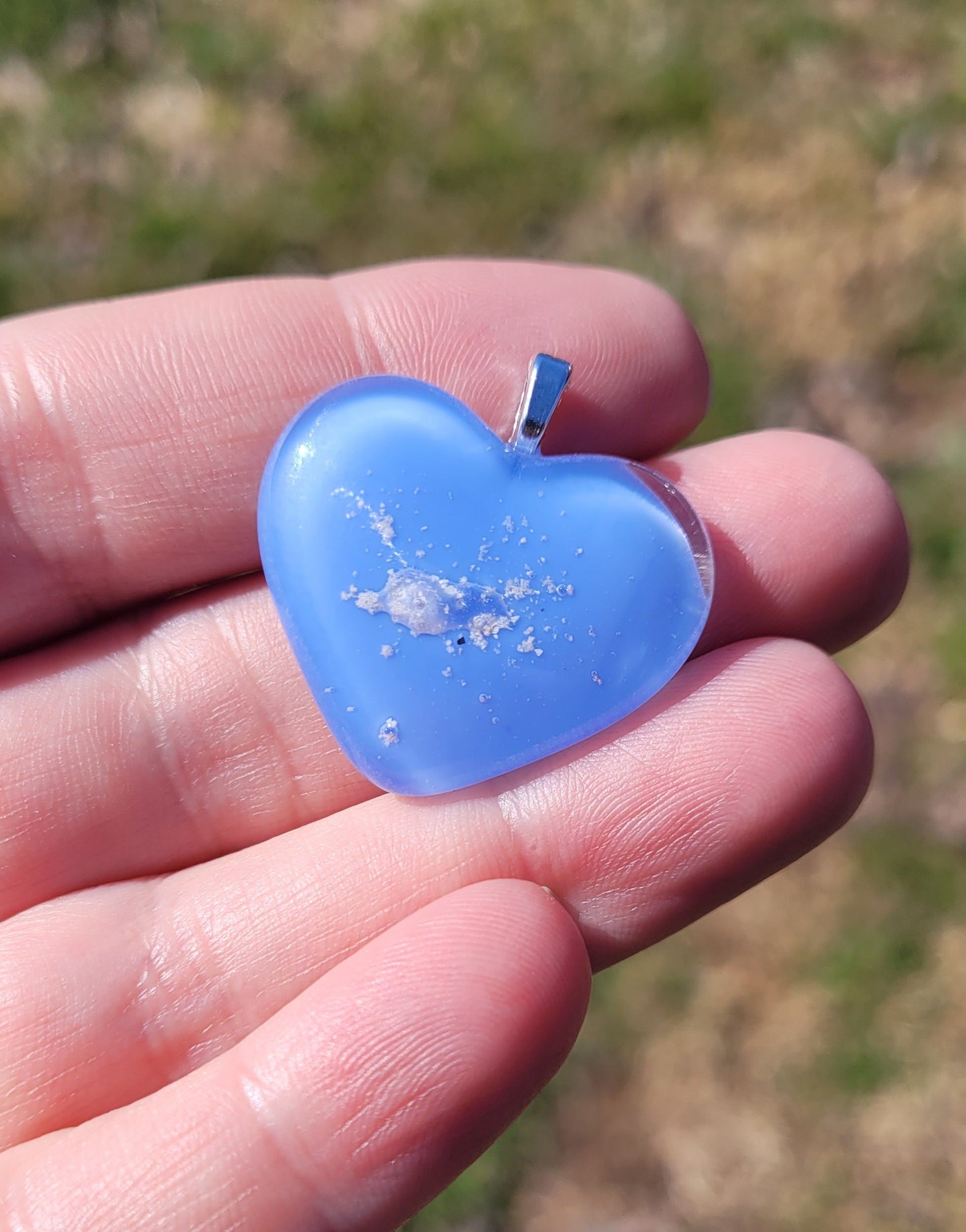 Ash Infused Blue Glass Memorial Heart Necklace