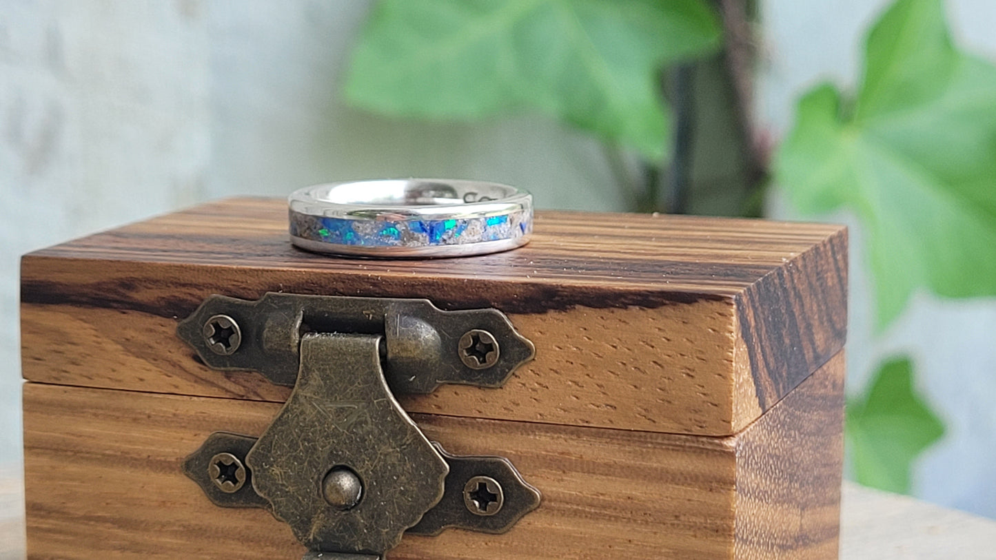 Sterling Silver, Opal & Ash Memorial Ring