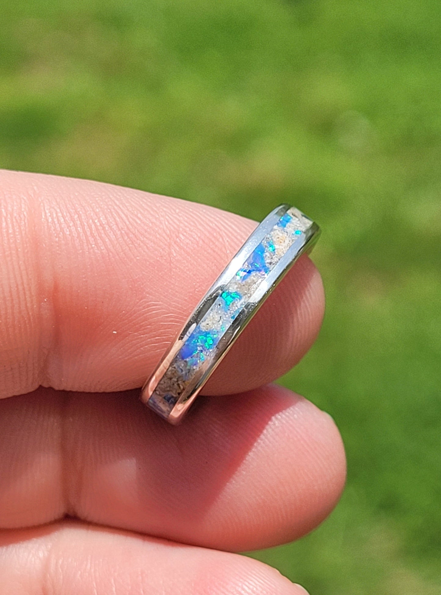 Sterling Silver, Opal & Ash Memorial Ring