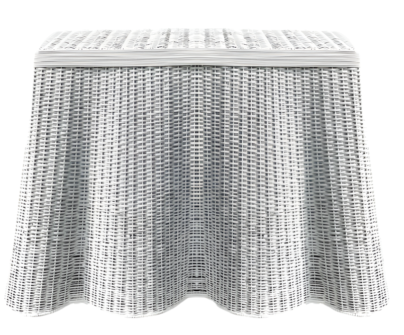 White SCALLOPED WICKER CONSOLE