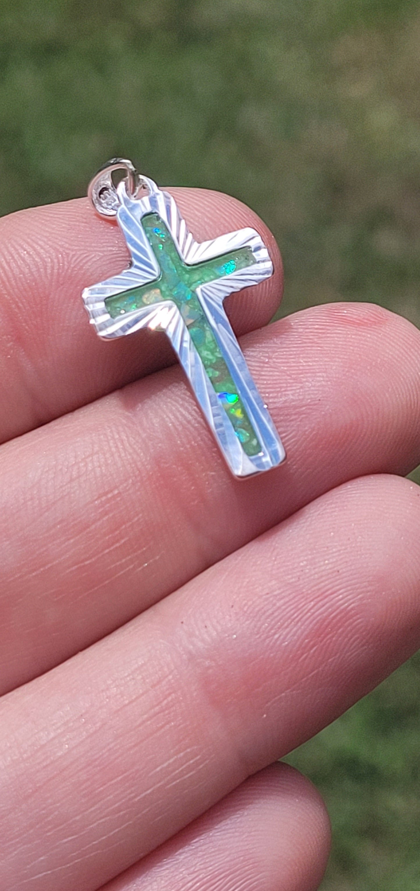 Sterling Silver Cross Pendant * Cremation Ash & Opals