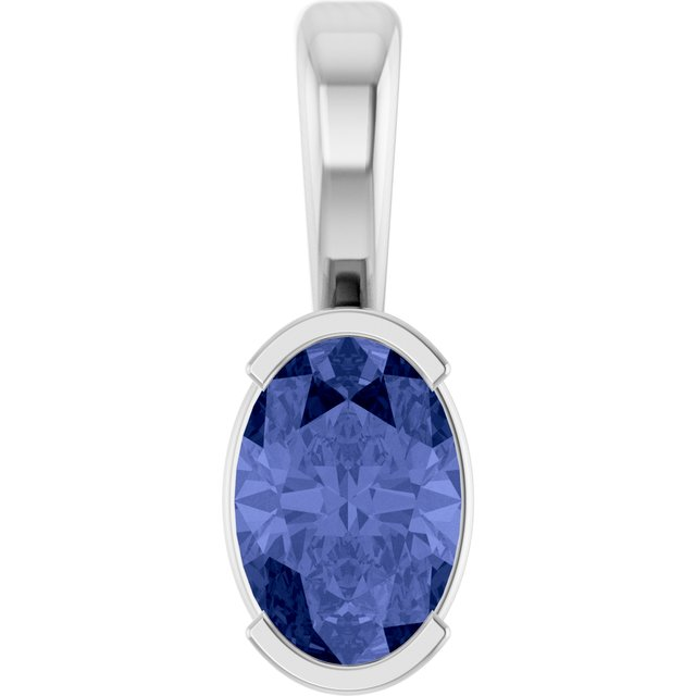 14K White Natural Tanzanite Solitaire Pendant
