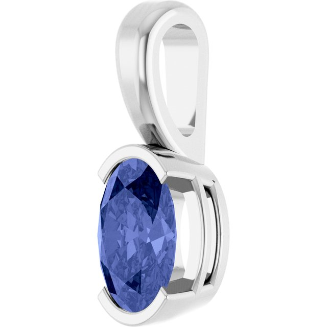 14K White Natural Tanzanite Solitaire Pendant