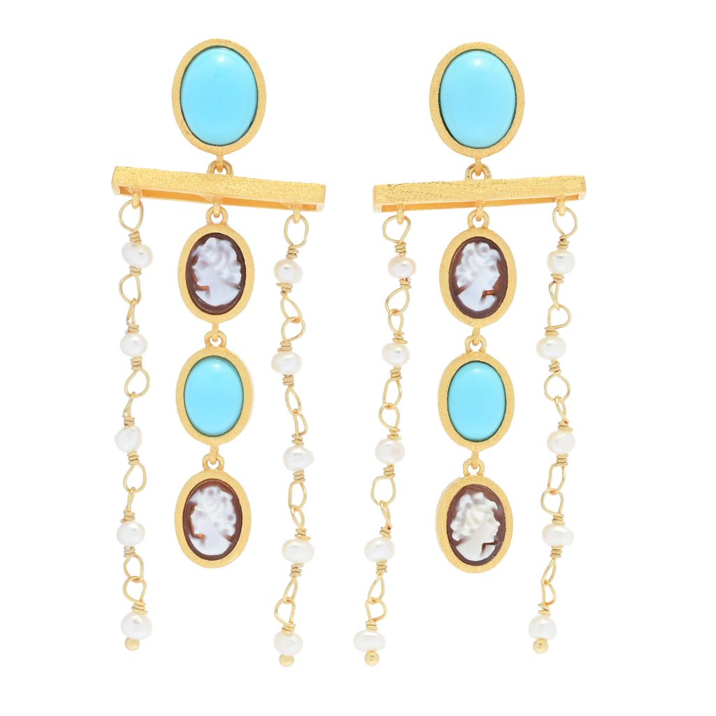 Cameo Italiano "Anastasia" Cameo, Choice of Gem & Cultured Pearl Earrings