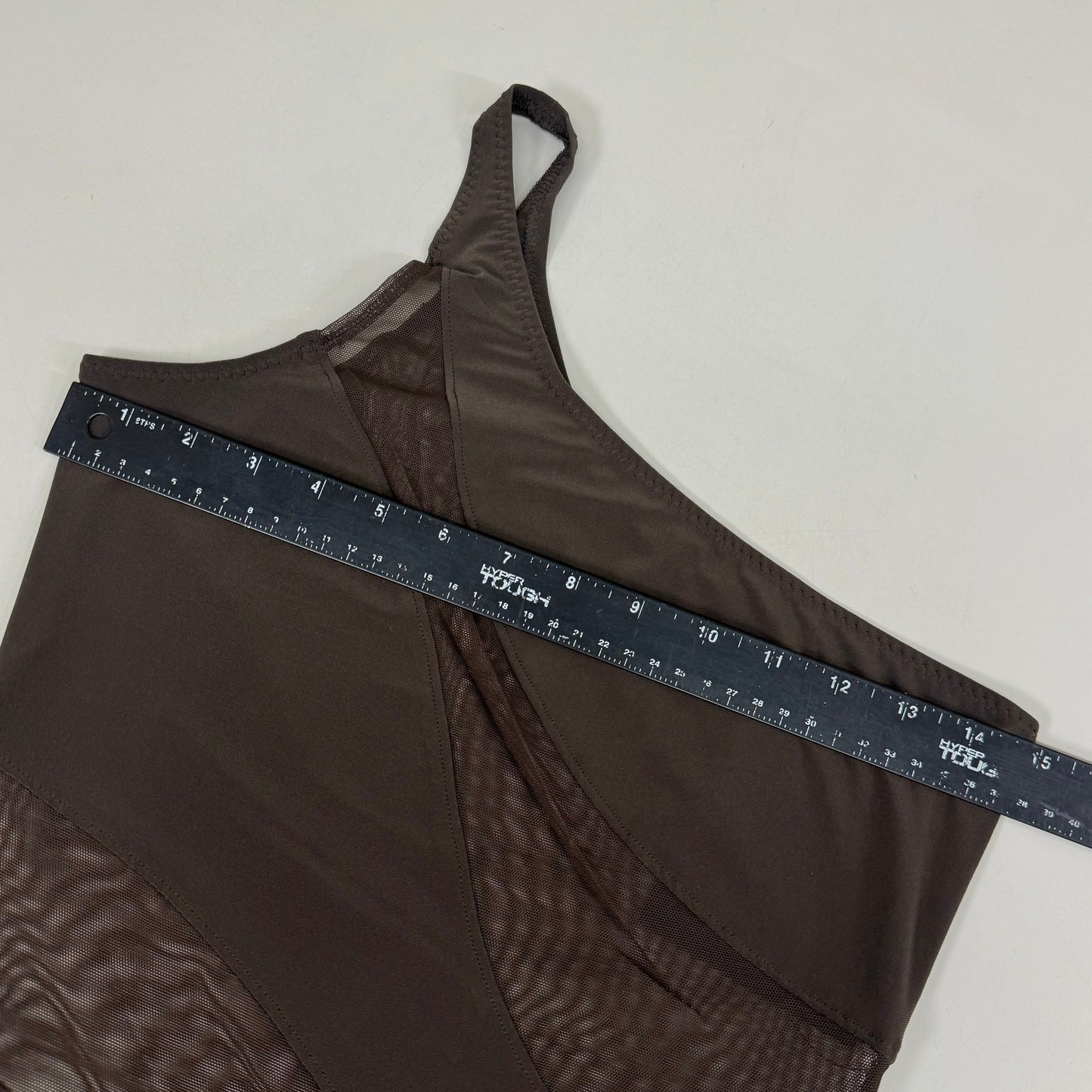 NORMA KAMALI One Shoulder Snake Mesh Catsuit Footsie Women's Sz L/40 Chocolate