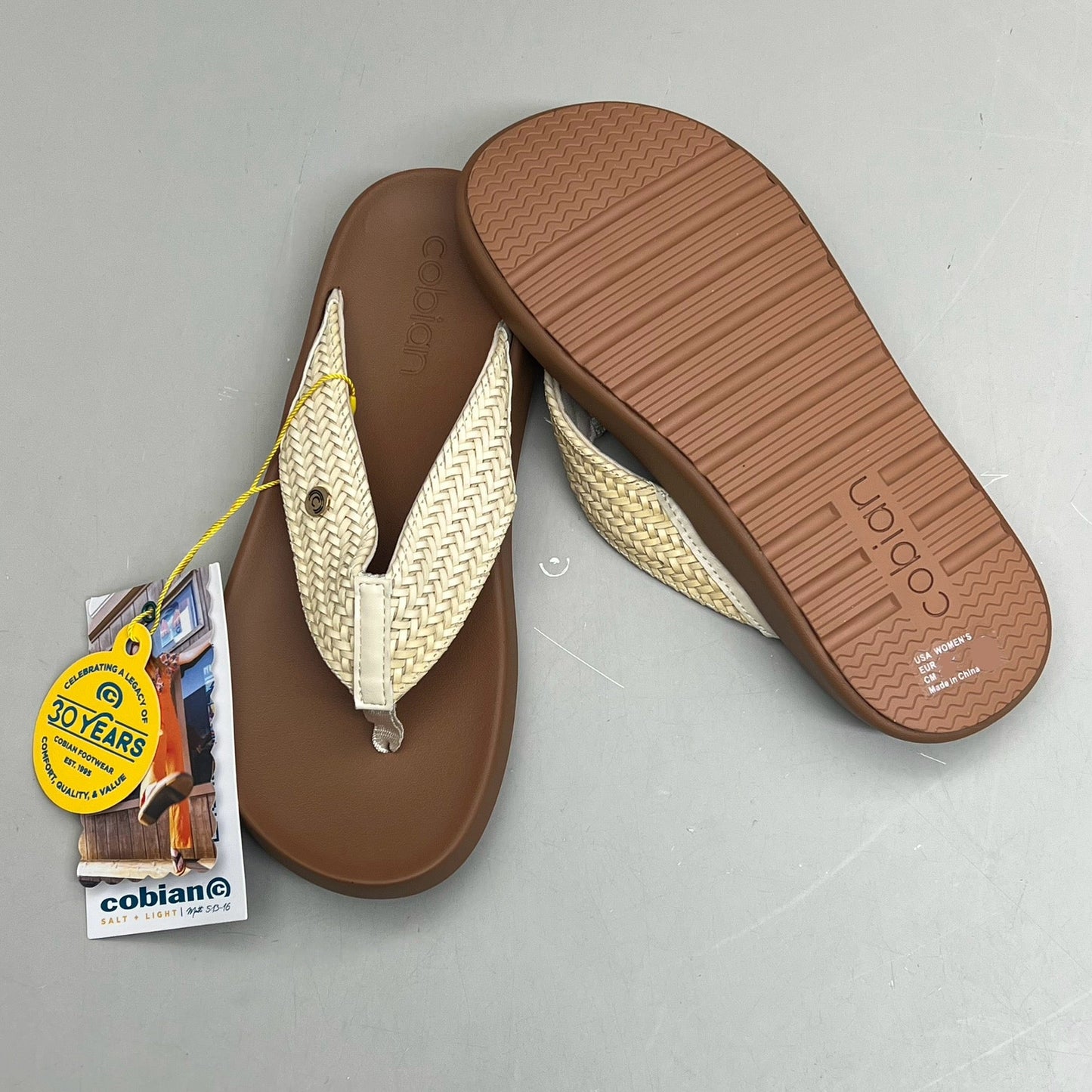 COBIAN Palmilla Braided Synthetic Leather Strap Women's Sz 9 EU 39.5 Cream PAL25-110-9