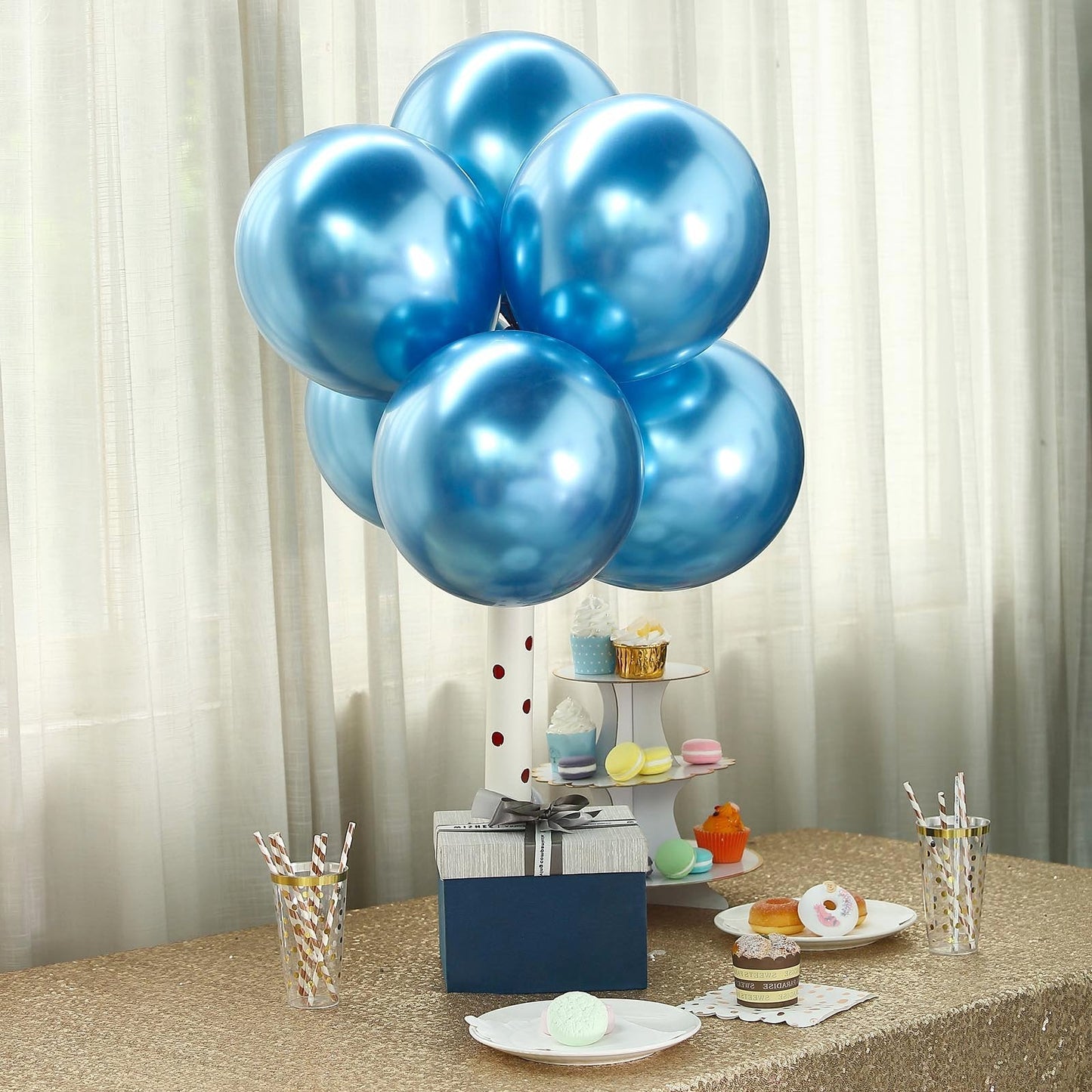 50 Blue Metallic Chrome Balloons - Shiny Latex 12" Thicken For Wedding, Birthday Party, Baby Shower, New Years, Graduation & Sweet 16