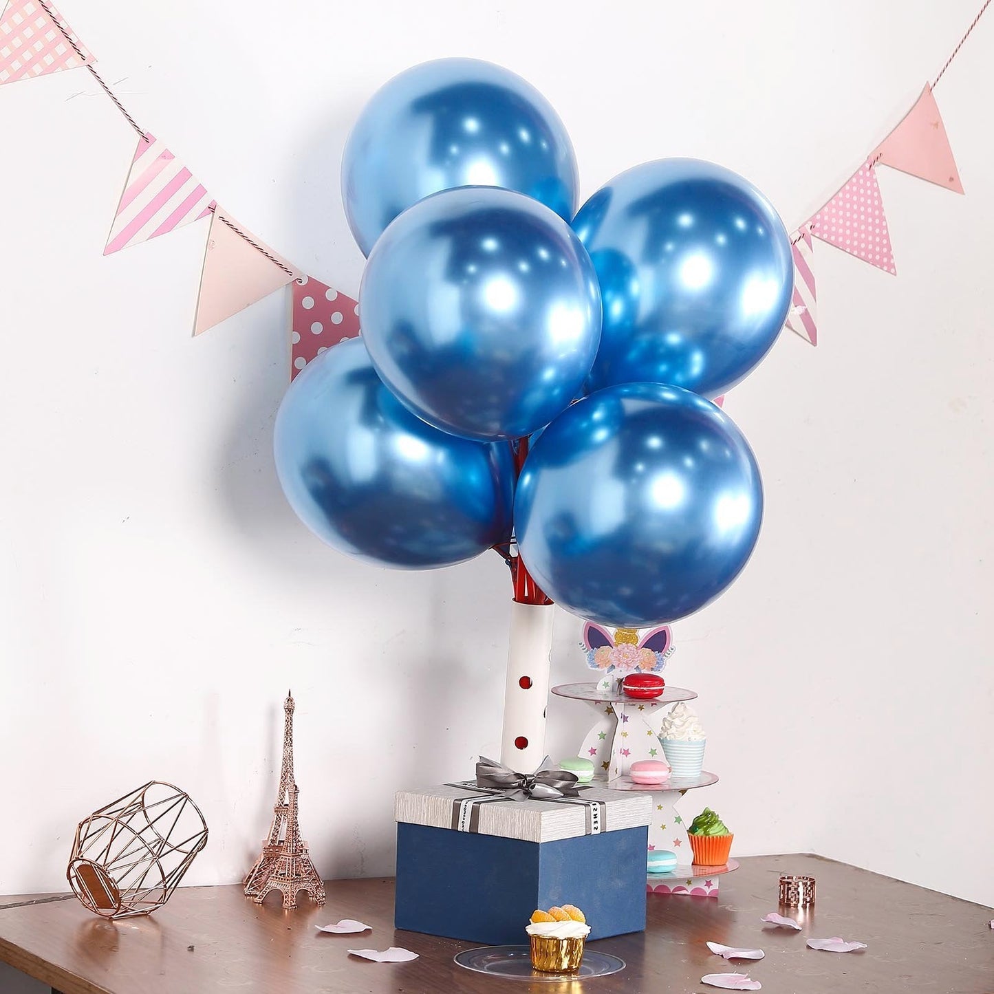 50 Blue Metallic Chrome Balloons - Shiny Latex 12" Thicken For Wedding, Birthday Party, Baby Shower, New Years, Graduation & Sweet 16