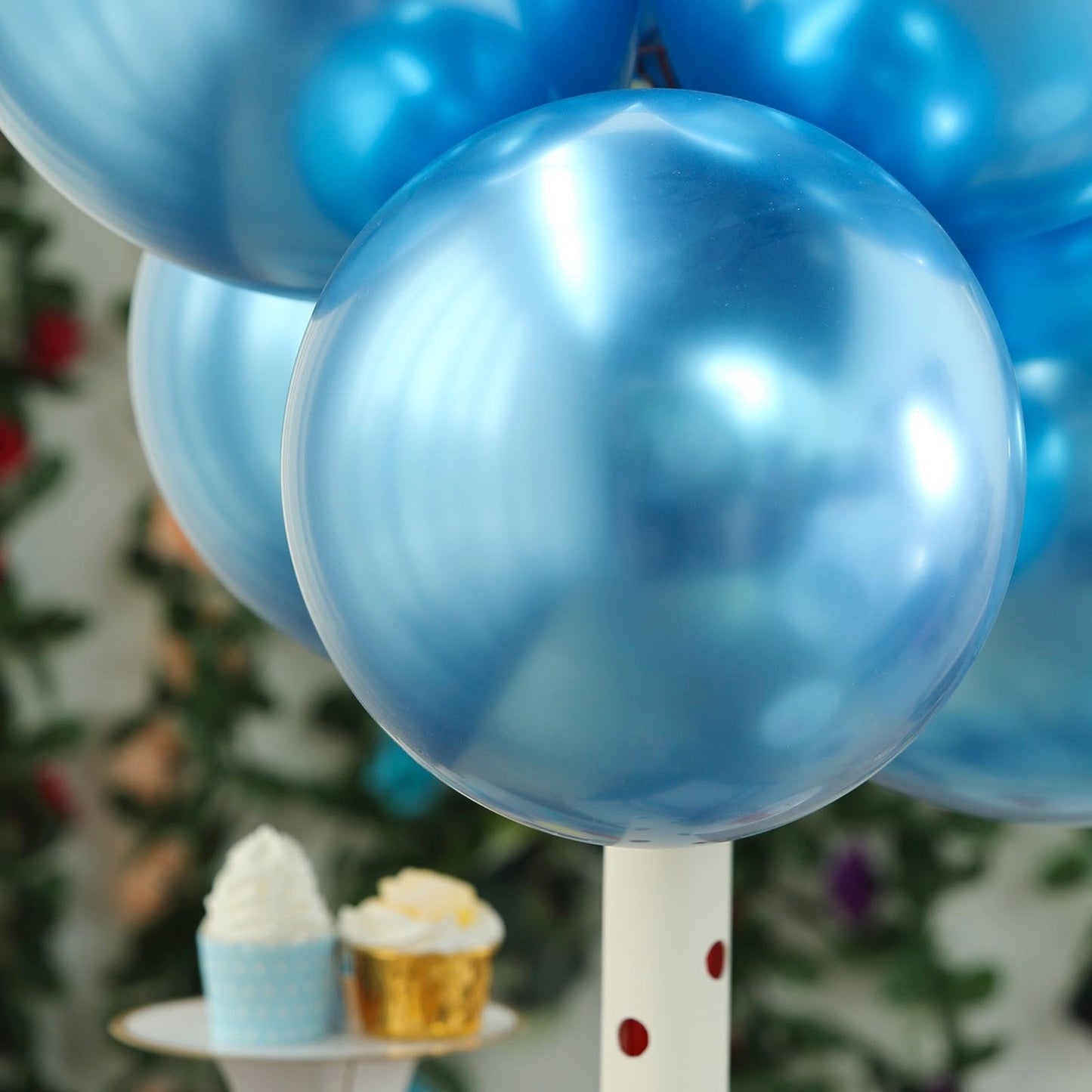 50 Blue Metallic Chrome Balloons - Shiny Latex 12" Thicken For Wedding, Birthday Party, Baby Shower, New Years, Graduation & Sweet 16