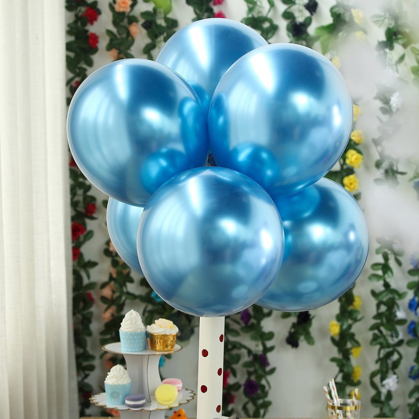 50 Blue Metallic Chrome Balloons - Shiny Latex 12" Thicken For Wedding, Birthday Party, Baby Shower, New Years, Graduation & Sweet 16