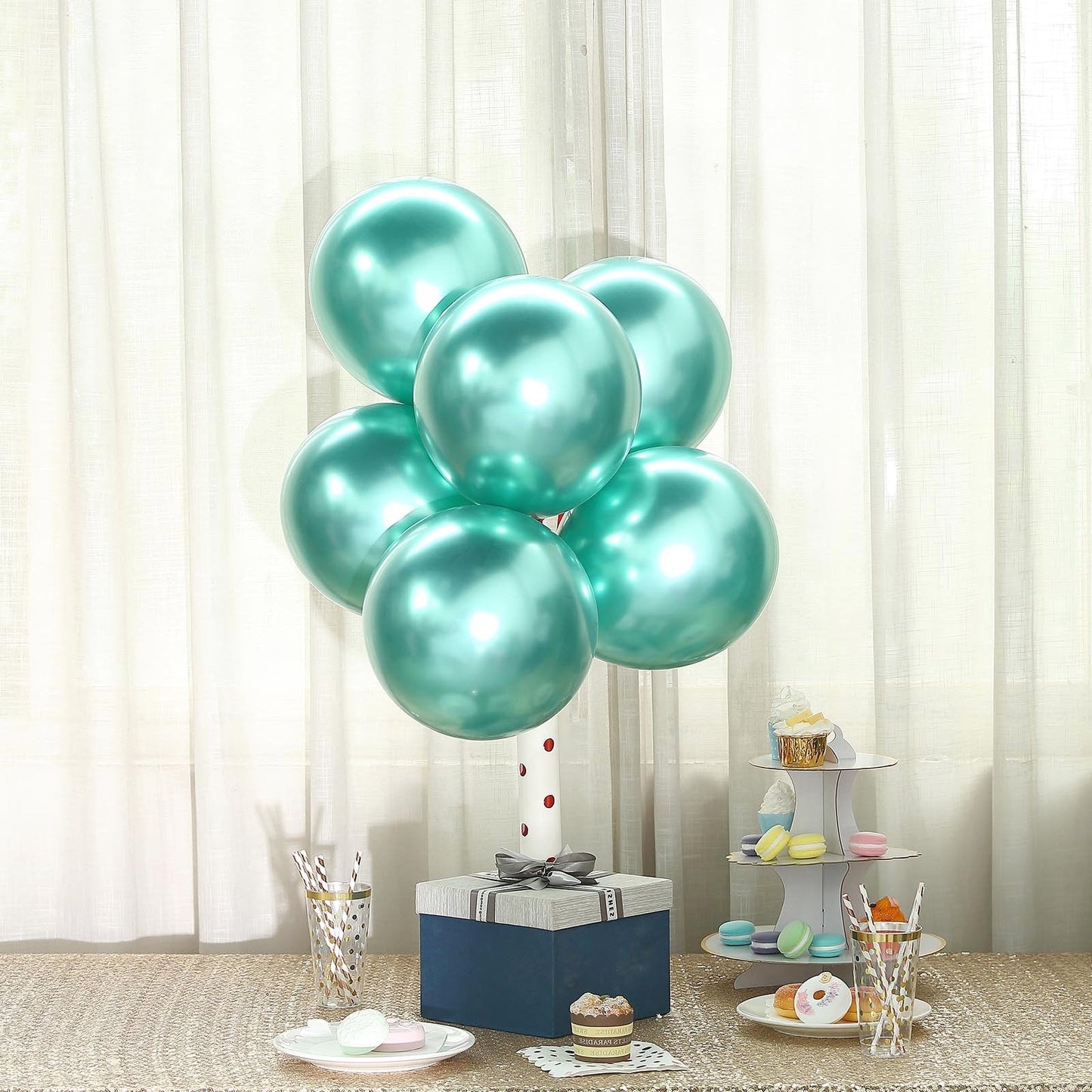 50 Green Metallic Chrome Balloons - Shiny Latex 12" Thicken For Wedding, Birthday Party, Baby Shower, New Years, Graduation & Sweet 16