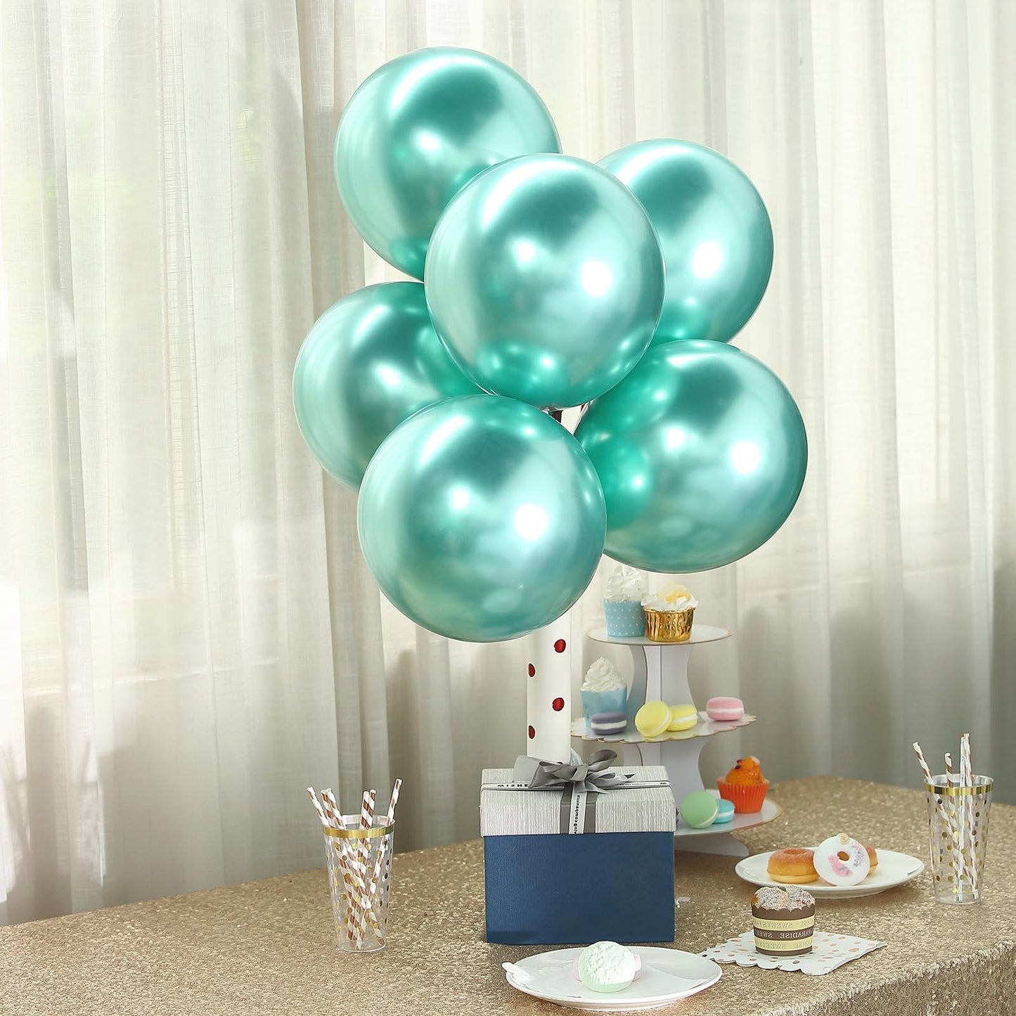 50 Green Metallic Chrome Balloons - Shiny Latex 12" Thicken For Wedding, Birthday Party, Baby Shower, New Years, Graduation & Sweet 16