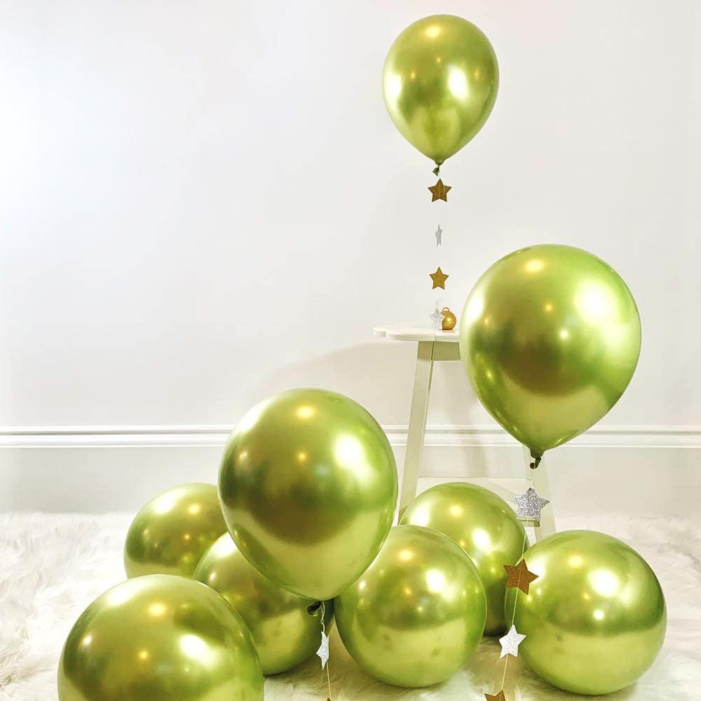 50 Light Green Metallic Chrome Balloons (Lime) - Shiny Latex 12" Thicken For Wedding, Birthday Party, Baby Shower, New Years, Graduation & Sweet 16