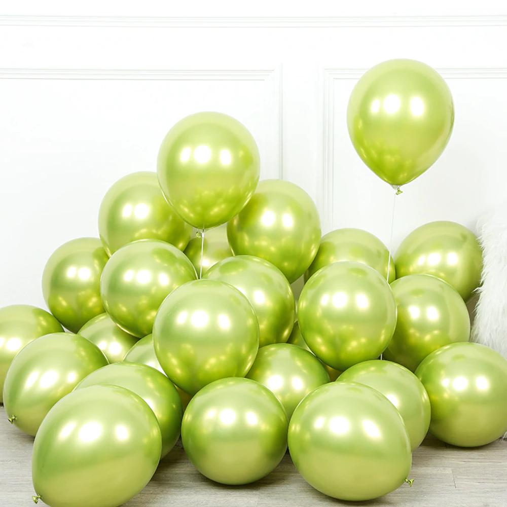 50 Light Green Metallic Chrome Balloons (Lime) - Shiny Latex 12" Thicken For Wedding, Birthday Party, Baby Shower, New Years, Graduation & Sweet 16
