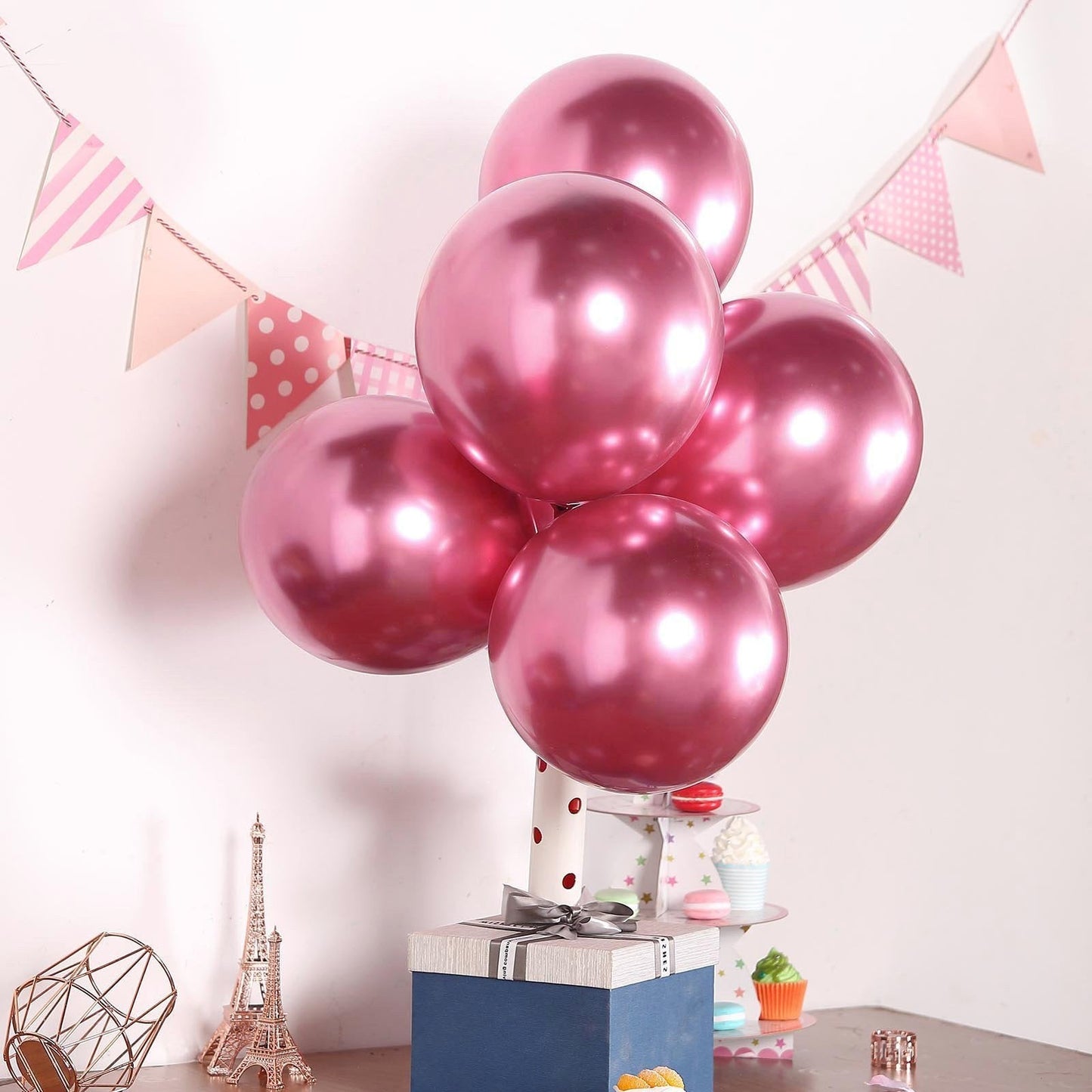 50 Pink Metallic Chrome Balloons - Shiny Latex 12" Thicken For Wedding, Birthday Party, Baby Shower, New Years, Graduation & Sweet 16