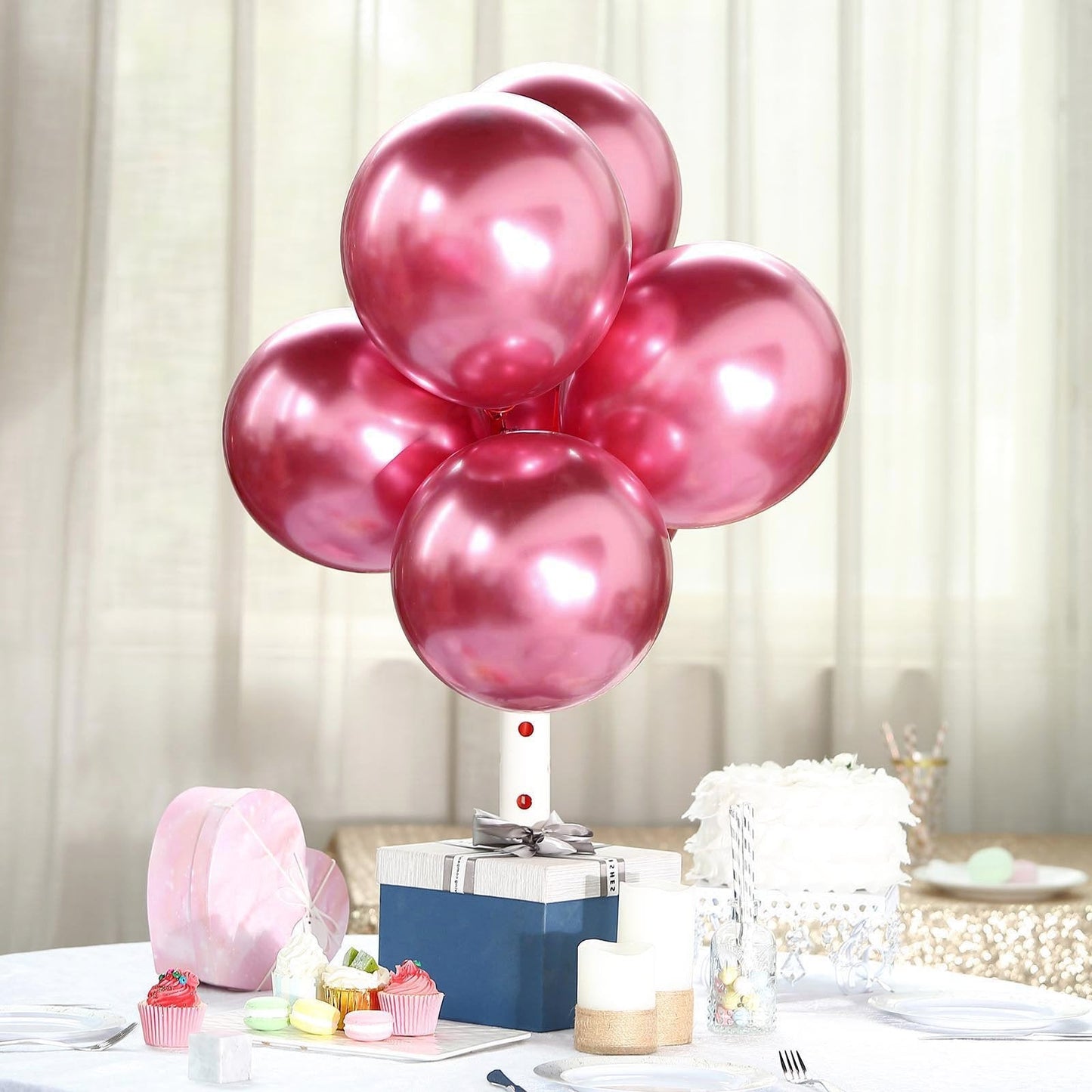 50 Pink Metallic Chrome Balloons - Shiny Latex 12" Thicken For Wedding, Birthday Party, Baby Shower, New Years, Graduation & Sweet 16