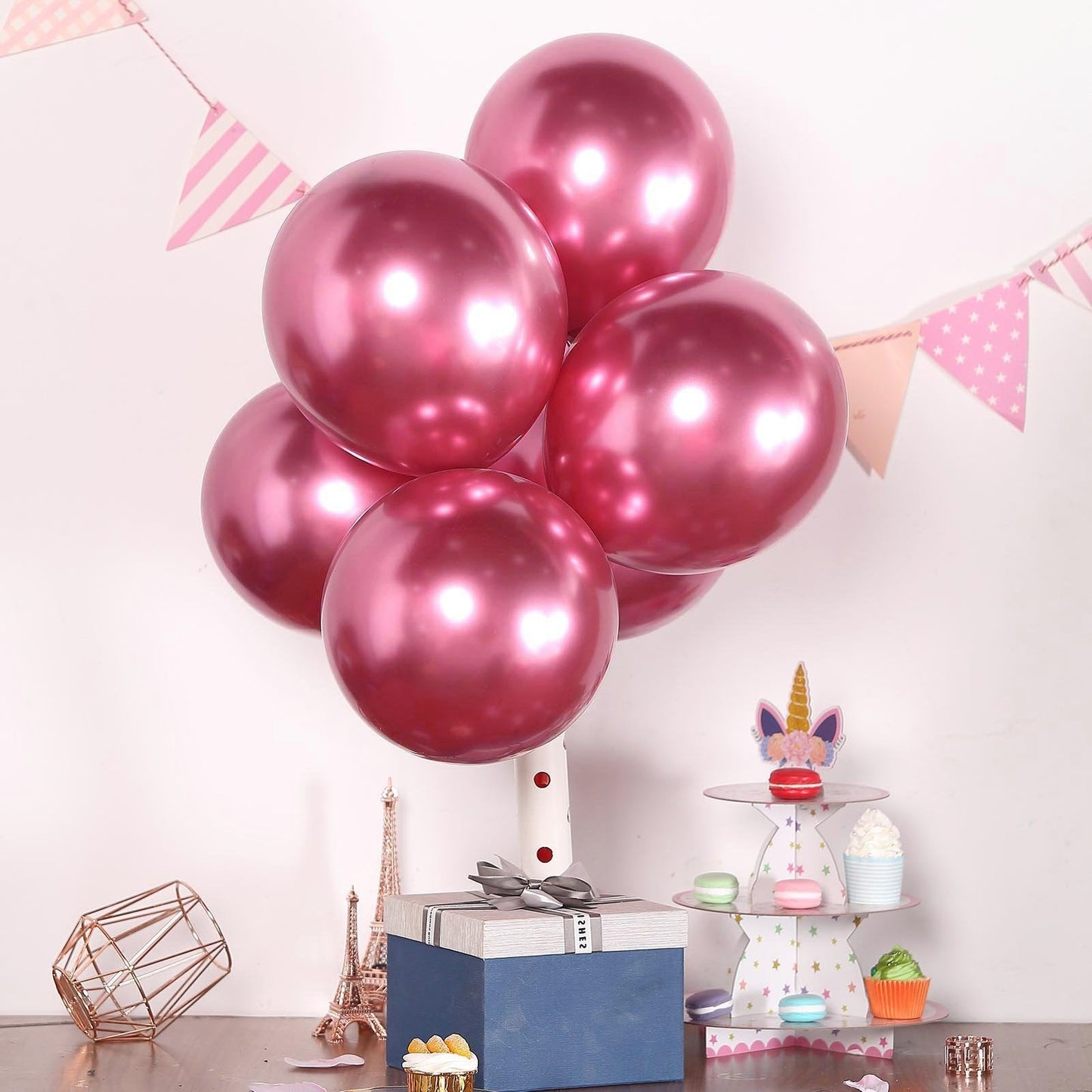 50 Pink Metallic Chrome Balloons - Shiny Latex 12" Thicken For Wedding, Birthday Party, Baby Shower, New Years, Graduation & Sweet 16